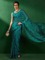 Saree Mall Women's Chiffon Teal Blue Embellished Designer Saree With Blouse Piece-VEDNSHI5063