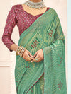 Saree Mall Women's Brasso Sea Green Printed Designer Saree With Blouse Piece-VENICBS40109