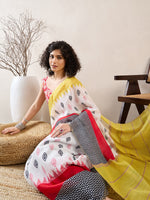 Ahika Women White Linen Ikat Printed Saree-VFSAR1001