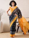 Ahika Women Black Linen Ikat Printed Saree-VFSAR1002