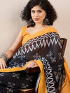 Ahika Women Black Linen Ikat Printed Saree-VFSAR1002