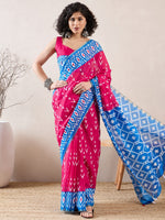 Ahika Women Pink Linen Ikat Printed Saree-VFSAR1006