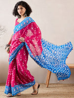 Ahika Women Pink Linen Ikat Printed Saree-VFSAR1006