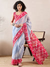 Ahika Women Blue Linen Ikat Printed Saree-VFSAR1007