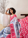 Ahika Women Blue Linen Ikat Printed Saree-VFSAR1007