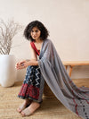 Ahika Women Grey Linen Striped Printed Saree-VFSAR1010