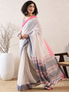 Ahika Women White Linen Geometric Printed Saree-VFSAR1012