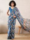 Ahika Women Blue Linen Abstract Printed Saree-VFSAR1014