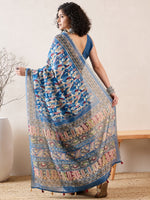 Ahika Women Blue Linen Abstract Printed Saree-VFSAR1014