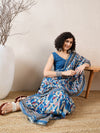 Ahika Women Blue Linen Abstract Printed Saree-VFSAR1014