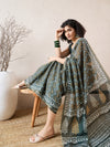 Ahika Women Green Linen Geometric Printed Saree-VFSAR1018