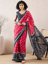 Ahika Women Red Linen Ikat Printed Saree-VFSAR1019