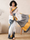 Ahika Women White Linen Geometric Printed Saree-VFSAR1022