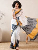 Ahika Women White Linen Geometric Printed Saree-VFSAR1022