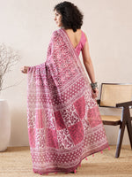 Ahika Women Pink Linen Floral Printed Saree-VFSAR1025