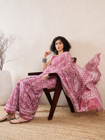 Ahika Women Pink Linen Floral Printed Saree-VFSAR1025