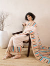 Ahika Women Off White Linen Geometric Printed Saree-VFSAR1026