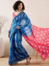 Ahika Women Blue Linen Ikat Printed Saree-VFSAR1027