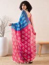 Ahika Women Blue Linen Ikat Printed Saree-VFSAR1027