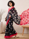 Ahika Women Black Linen Geometric Printed Saree-VFSAR1029