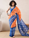 Ahika Women Orange Linen Ikat Printed Saree-VFSAR1030