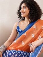 Ahika Women Orange Linen Ikat Printed Saree-VFSAR1030