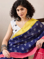 Ahika Women Blue Linen Ikat Printed Saree-VFSAR1034