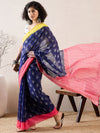 Ahika Women Blue Linen Ikat Printed Saree-VFSAR1034