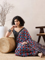 Ahika Women Black Linen Ajrak Printed Saree-VFSAR1035