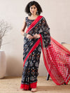 Ahika Women Black Linen Ikat Printed Saree-VFSAR1038