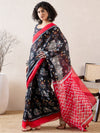 Ahika Women Black Linen Ikat Printed Saree-VFSAR1038