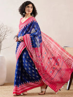 Ahika Women Blue Linen Pochampally Printed Saree-VFSAR1039