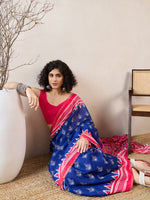 Ahika Women Blue Linen Pochampally Printed Saree-VFSAR1039