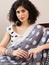 Ahika Women Grey Linen Geometric Printed Saree-VFSAR1040