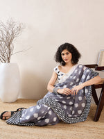 Ahika Women Grey Linen Geometric Printed Saree-VFSAR1040