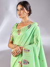 Saree Mall Women's Cotton Blend Sea Green Woven Design Designer Saree With Blouse Piece-VIHANA87202