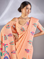 Saree Mall Women's Cotton Blend Peach Woven Design Designer Saree With Blouse Piece-VIHANA87203