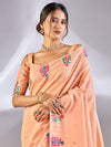 Saree Mall Women's Cotton Blend Peach Woven Design Designer Saree With Blouse Piece-VIHANA87203