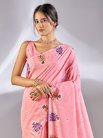 Saree Mall Women's Cotton Blend Pink Woven Design Designer Saree With Blouse Piece-VIHANA87205