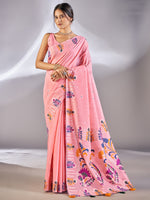 Saree Mall Women's Cotton Blend Pink Woven Design Designer Saree With Blouse Piece-VIHANA87205