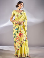 Saree Mall Women's Cotton Blend Lemon Yellow Woven Design Designer Saree With Blouse Piece-VIHANA87206