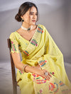 Saree Mall Women's Cotton Blend Lemon Yellow Woven Design Designer Saree With Blouse Piece-VIHANA87206