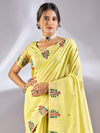 Saree Mall Women's Cotton Blend Lemon Yellow Woven Design Designer Saree With Blouse Piece-VIHANA87206