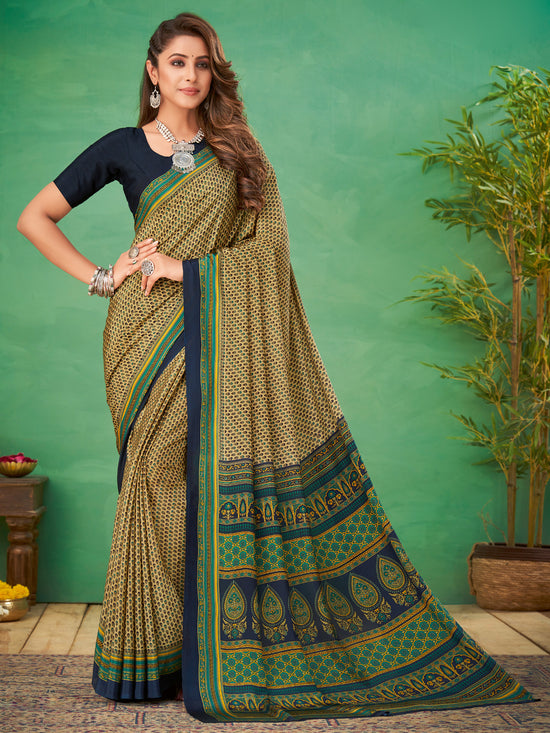 Saree Mall Women's Crepe Beige Printed Designer Saree With Blouse Piece-VIVNTA14907A