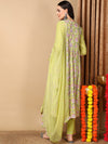 Ahika Women Green Cotton Printed Anarkali Kurta Pant Set