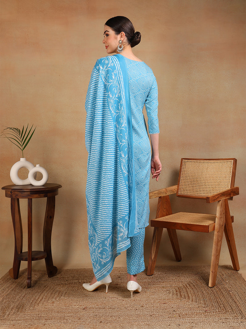 Ahika Women Blue Viscose Rayon Embroidered Straight Kurta Pant Set