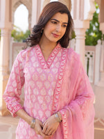 Ahika Women Pink Viscose Rayon Paisley Printed Straight Kurta Trouser With Dupatta-VKSKD2219PNK