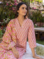 Ahika Women Pink Viscose Rayon Floral Printed Straight Kurta Palazzo With Dupatta-VKSKD2224PNK