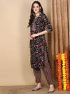 Ahika Women Black Rayon Blend Floral Printed Straight Kurta Trousers With Dupatta-VKSKD2234