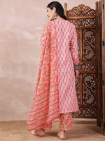 Ahika Women Pink Rayon Blend Floral Printed Straight Kurta Trouser With Dupatta-VKSKD2239